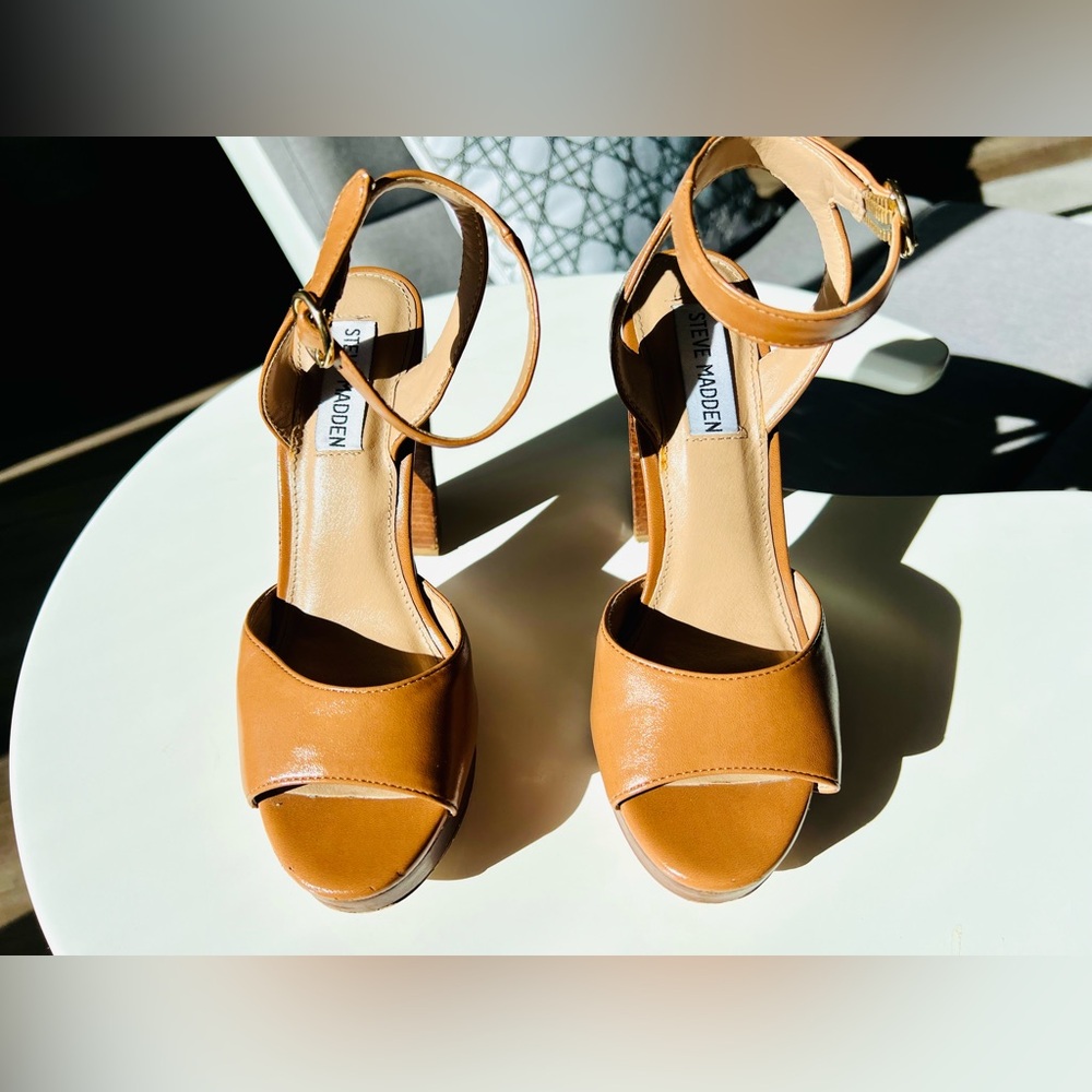 Steve Madden Girl Women’s Platform Block Heel Sandals /Color Tan,Brown /Size 7M - Picture 7 of 12